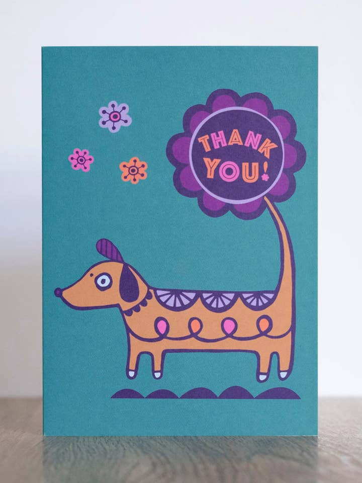 Dog and Flower Thank You Card for wholesale by Lunar Apple