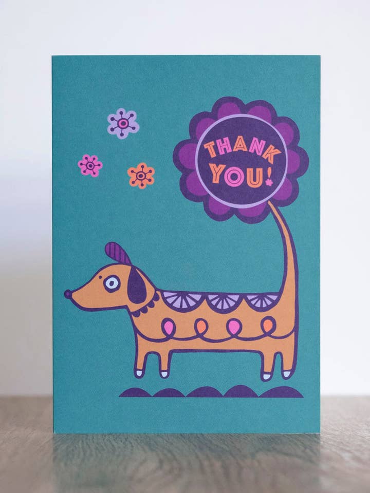 Dog and Flower Thank You Card for wholesale by Lunar Apple