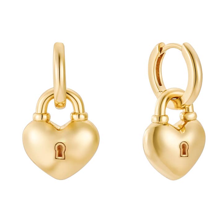 Orecchini dorati con cuore gonfio pendente per la vendita all'ingrosso da parte di Bloo and Ro