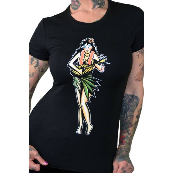 THE HULA GIRL PINUP tatueringströja med grafiskt tryck för wholesale av Pinky Star