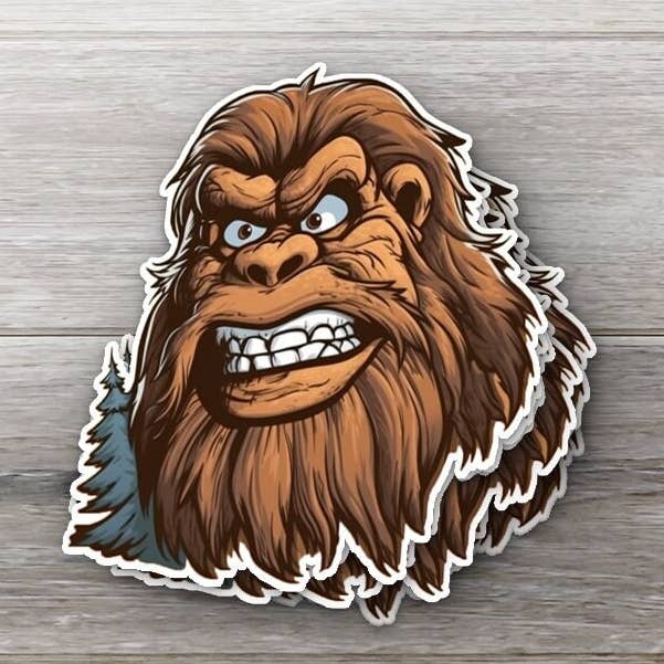 Mean Mug Bigfoot Sticker-Cartoon for wholesale by Ozark Sticker Company