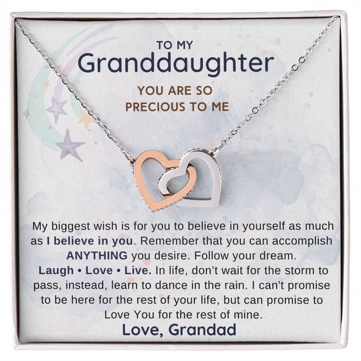 To my Granddaughter from Grandad Interlocking Hearts Necklace Gift Confirmation SHOP GDGF13IH for wholesale by Carpe Diem Gifts