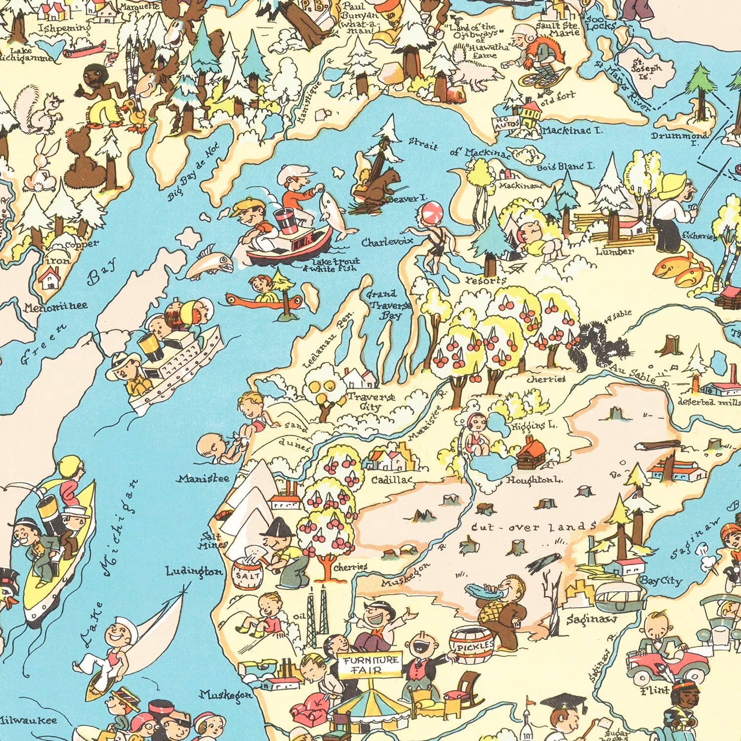 Ted's Vintage Art - Wholesale Map - Vintage Map of Michigan 19353