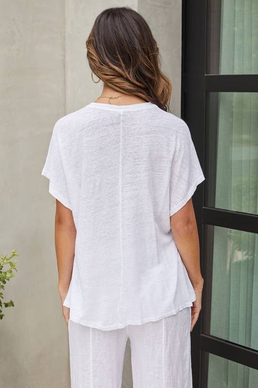VENTI6 - Wholesale T-Shirt - Women's - OVERSIZED V NECK LINEN T SHIRT (OL1067)6