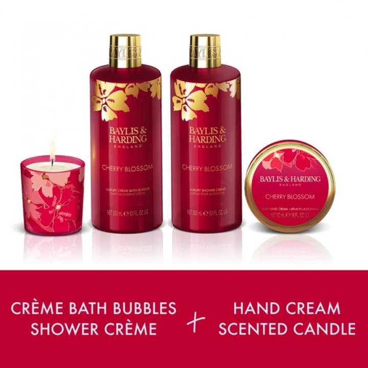 Beauty Goddess - Wholesale Bath & Body Set - Baylis & Harding Boudoire Cherry Blossom Luxury Candlelit Bathing Gift Set - Vegan Friendly