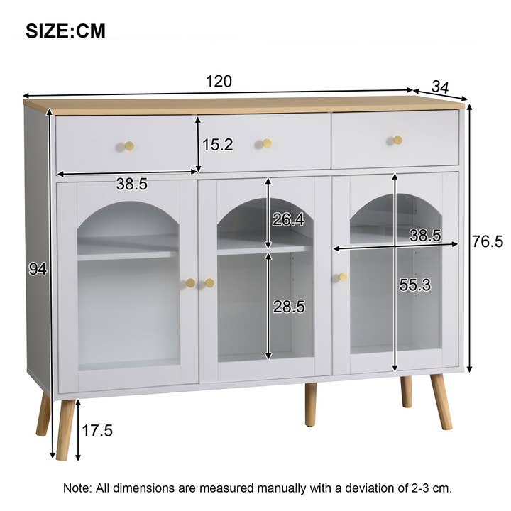 Urban Meuble - Wholesale Cabinet - White wood-effect sideboard with 3 drawers and 3 arched doors GIBBOUSARC32