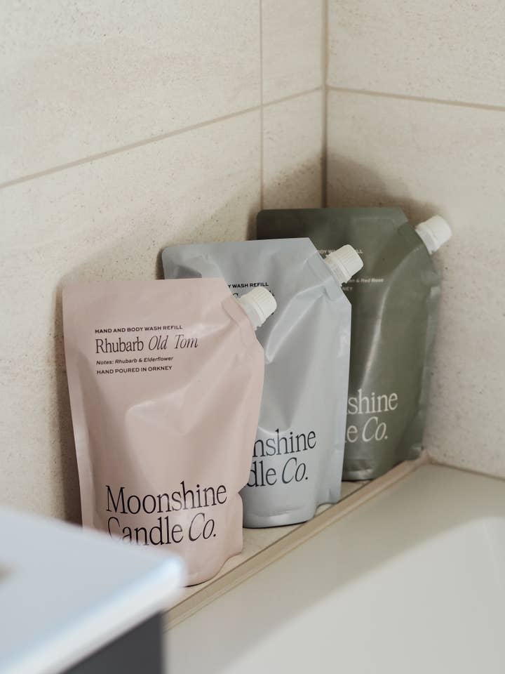Rhubarb Hand + Body Wash Refill Pouch | Made in Scotland for wholesale by Moonshine Candle Co.