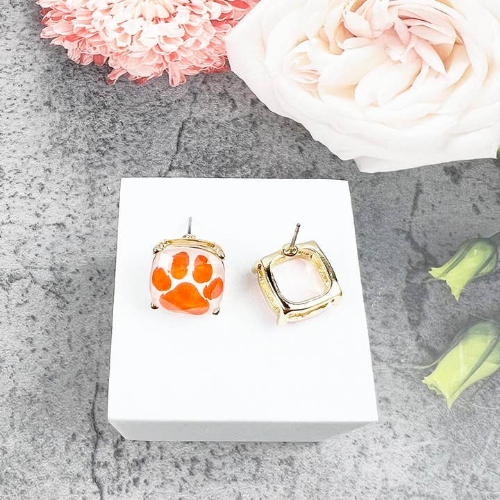 JHP Collection - Wholesale Stud/Post Earrings - DOG PAW PRINT CUSHION CUT EPOXY STUD EARRING32