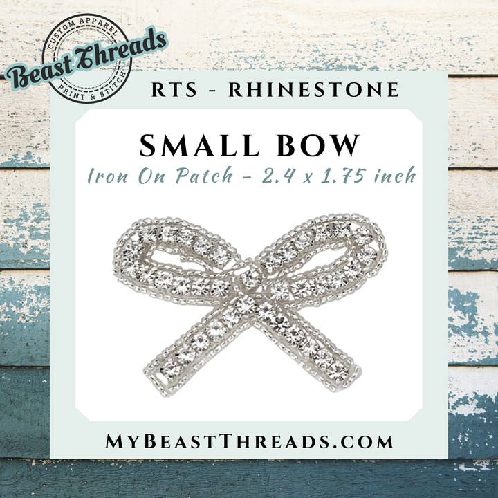 Small Bow Rhinestone Patch- RTS for wholesale by Beast Threads LLC