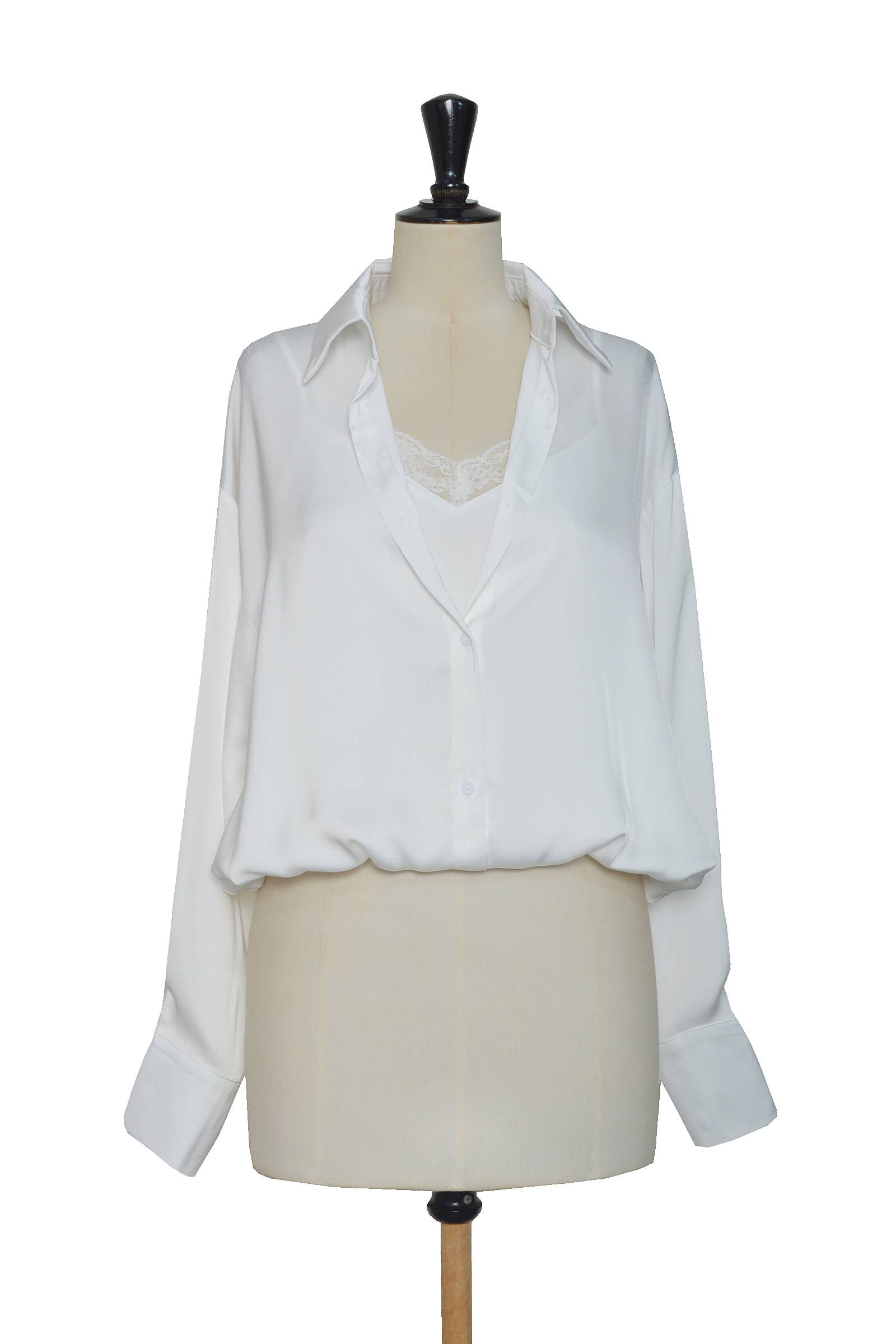 ELLI WHITE - Wholesale Blouse - Women's - Satin blouse with 2-in-1 effect and integrated lace camisole3