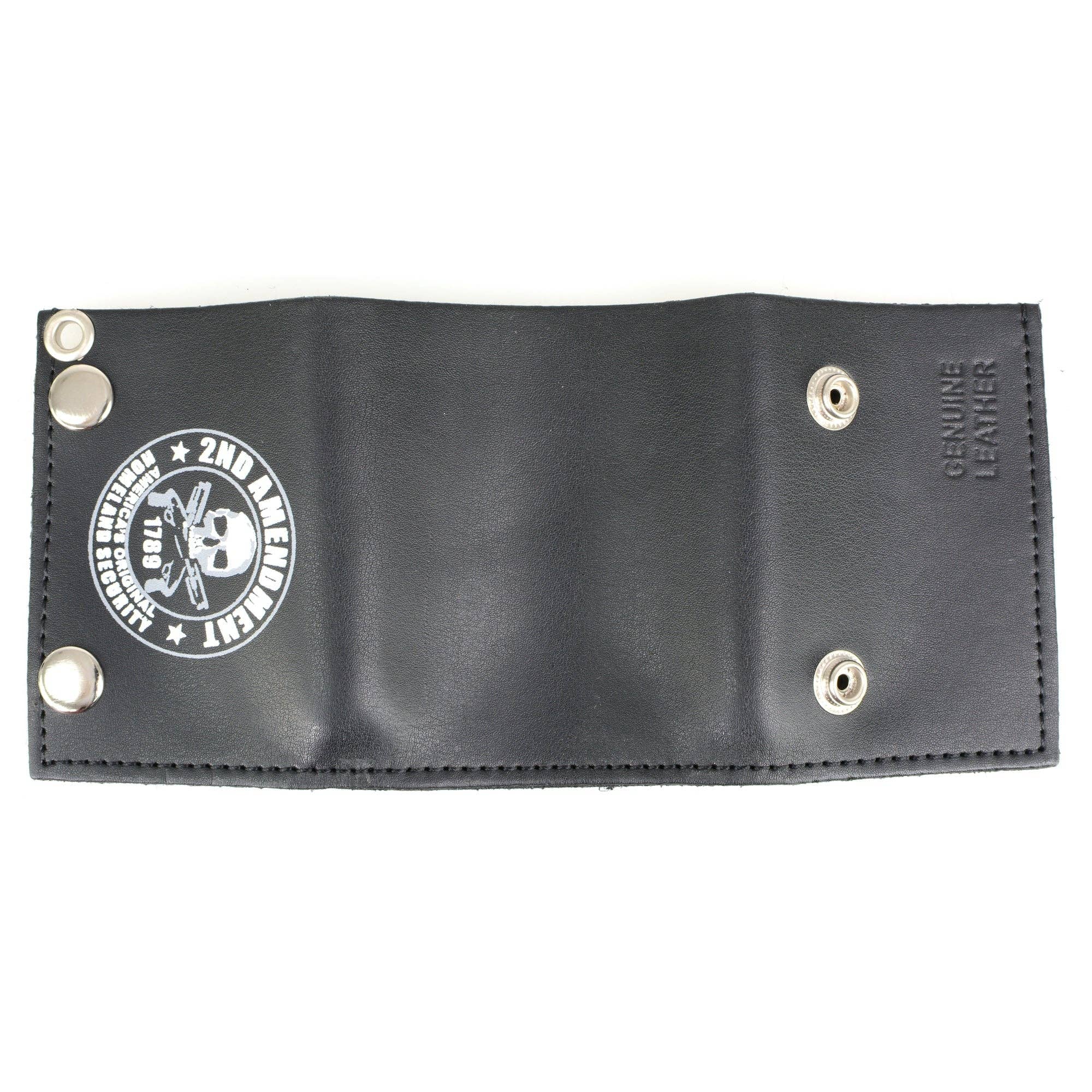 BLK Hot Leathers WLB1021 2nd Amendment Tri-fold Black Leather Wallet with Chain for wholesale on Faire1