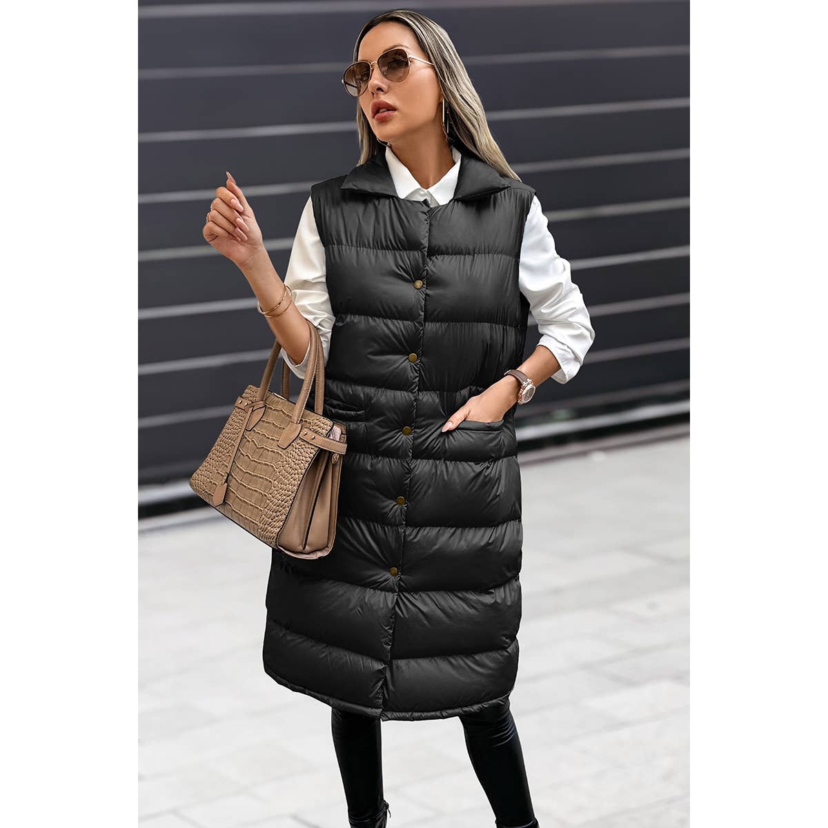 Supreme Fashion - Wholesale Outerwear Vest - Women's - Solid Button Down Puff Vest Padded Jacket5
