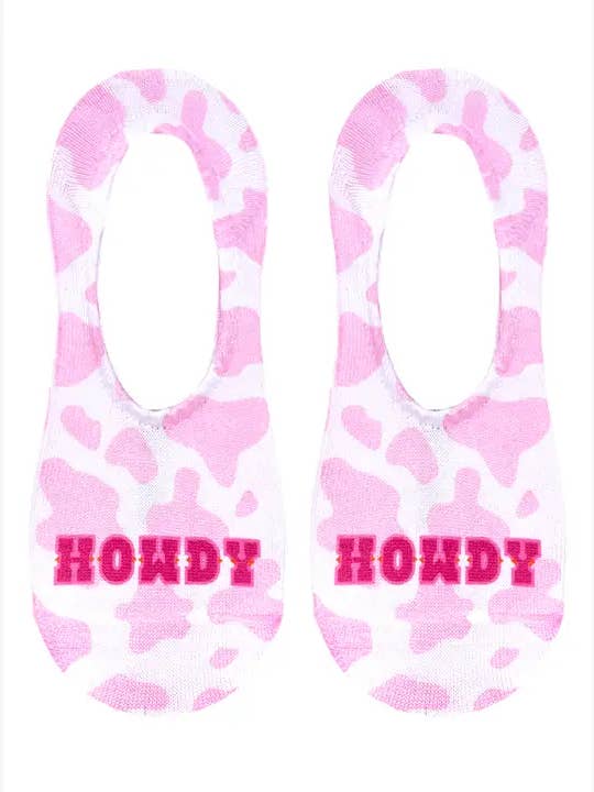 No-Show Liner Socks - Cow Print - "Howdy" - Pink for wholesale by Living Royal