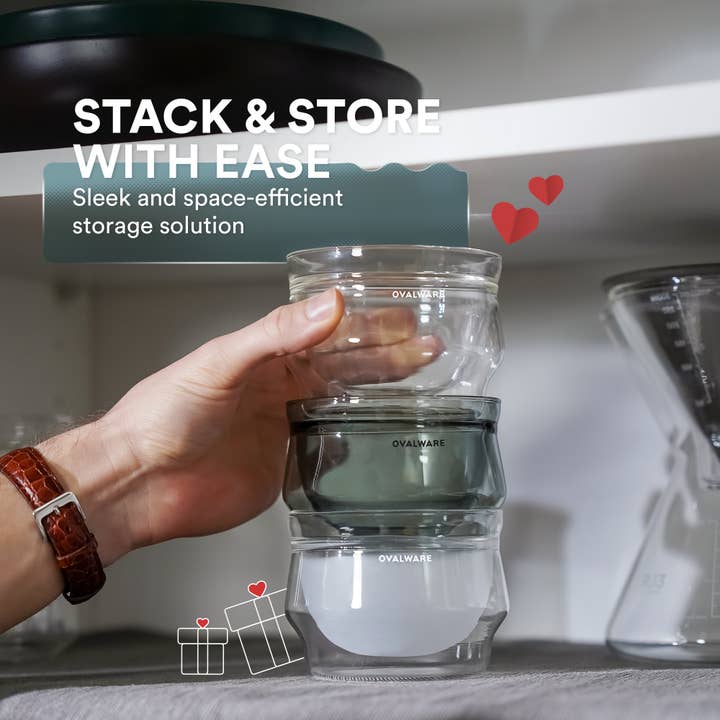 Ovalware - Wholesale Coffee/Tea Cup - Double Wall Latte Master Glass 8.5oz (Set of 2) Stealth Gray5