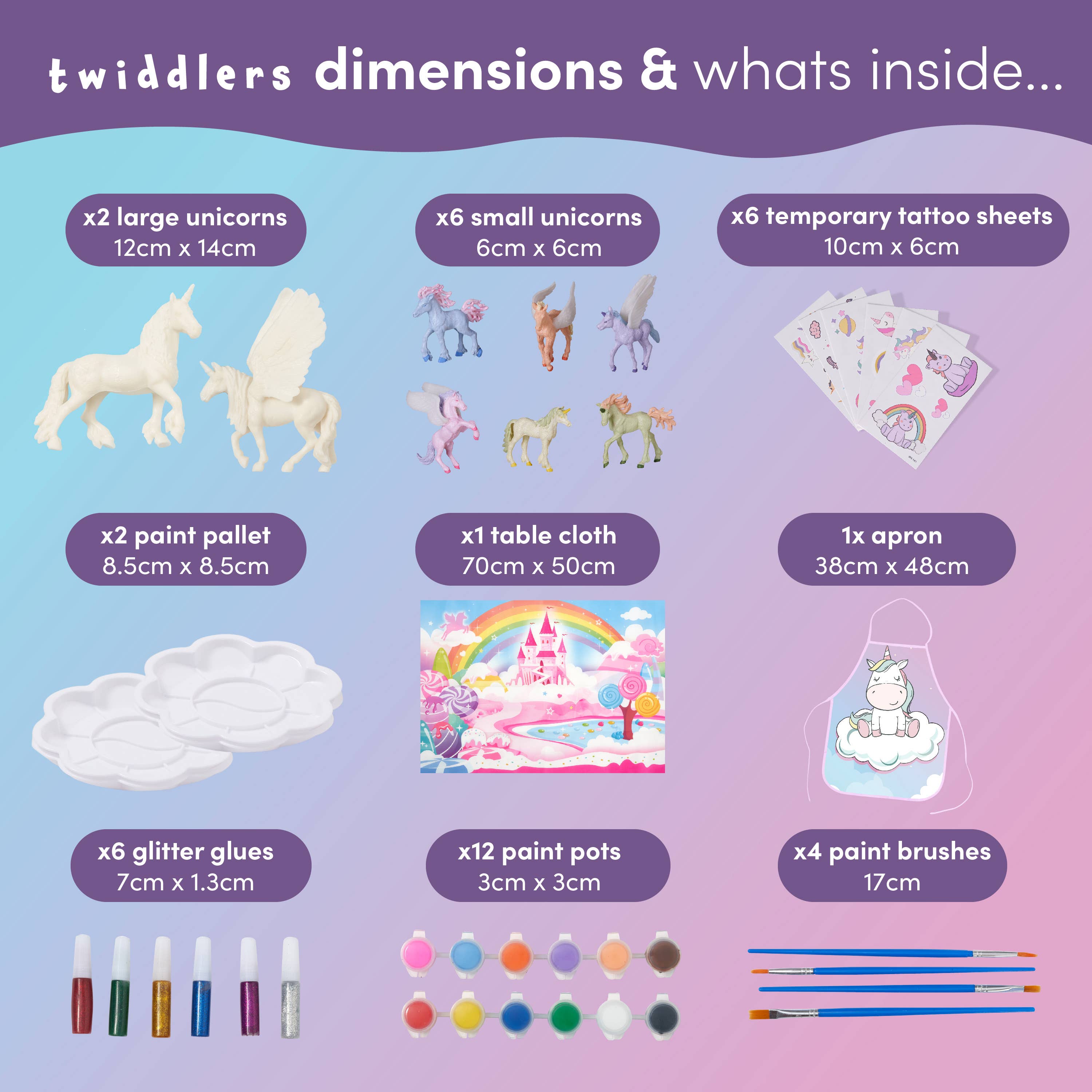 The Twiddlers – Kit de artesanato DIY - Criança por atacado – Kit de Pintura para Criar seu Próprio Unicórnio com Glitter Colorido e Adesivos2