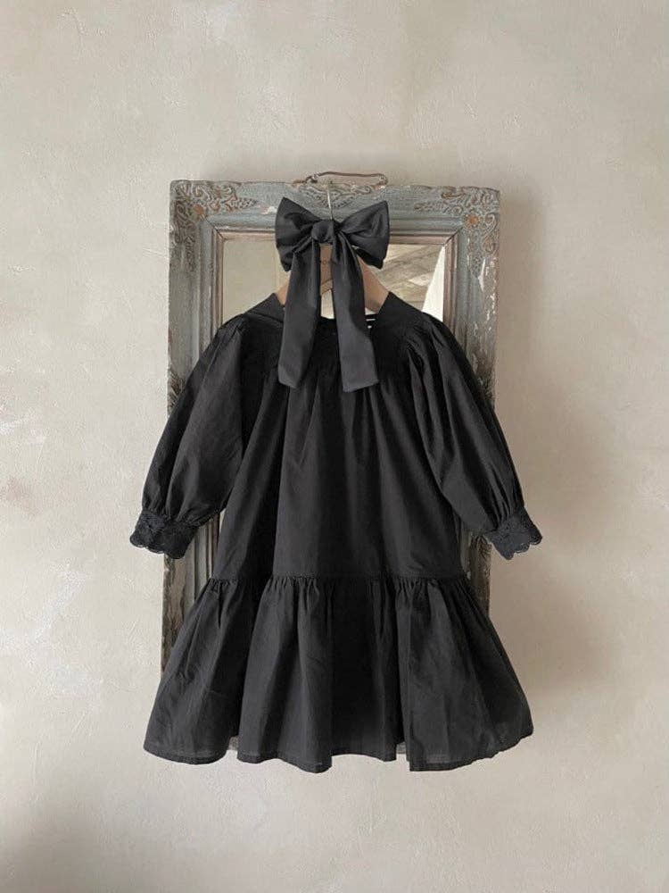 MyKids-USA® - Wholesale Dress - Kids - Baby Girl Solid Color Lace Design Square Neck Long Sleeves Princess Dress4