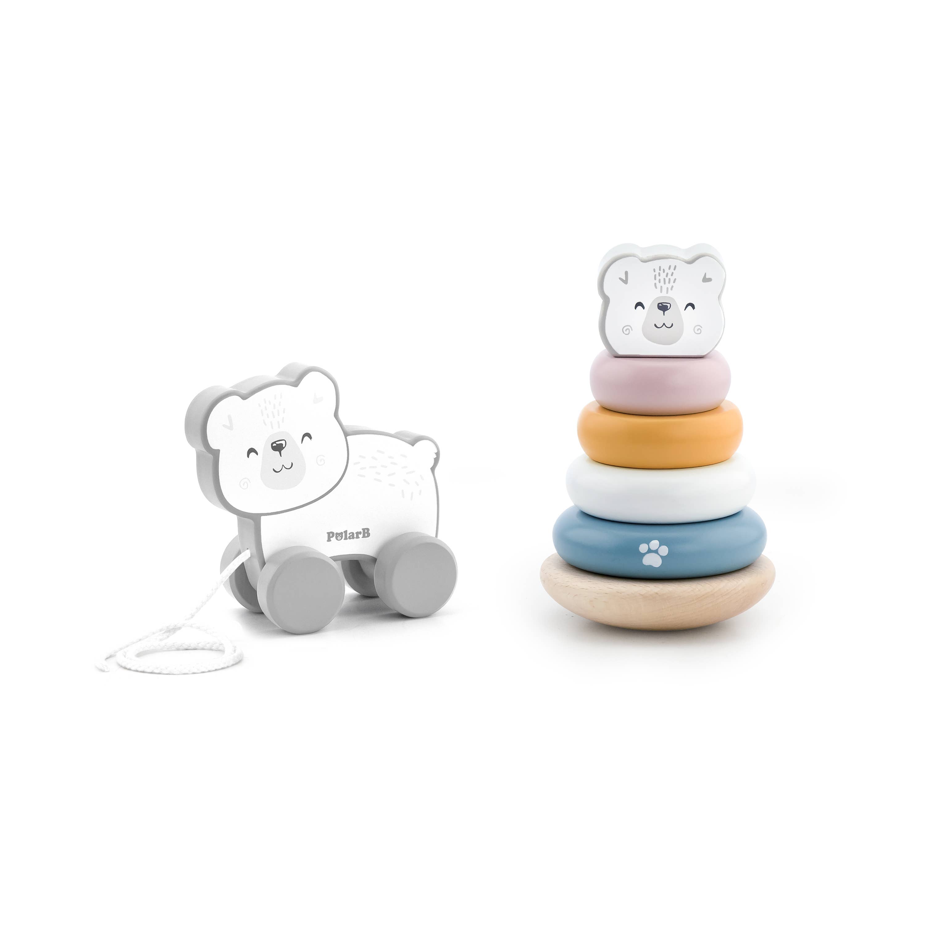 Trade Toys Limited - Wholesale Wood Toy - Kids - PolarB Pull Along & Stacking Set - Polar Bear1