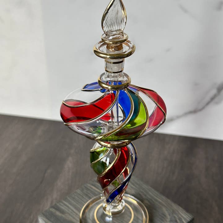 Arabazaar Gallery LLC - Vendita all'ingrosso Decorazioni da tavolo - Bottiglia di profumo colorata a sfera con stelo a goccia, vetro egiziano soffiato a mano. Vintage, decorazione, regalo egiziano1
