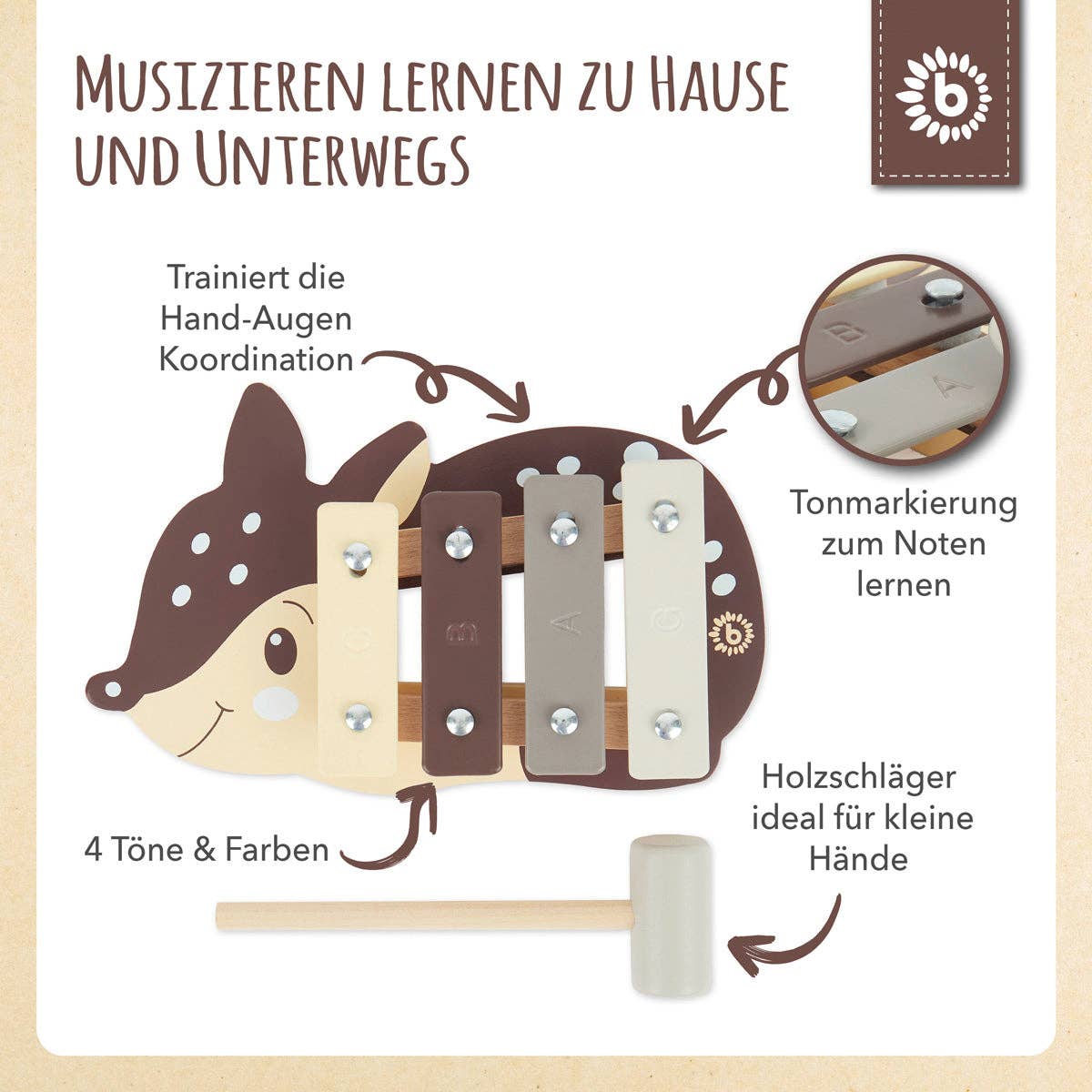Bieco Spielwaren - Wholesale Musical Toy - Kids & Baby - Mini Xylophone Deer FSC®5