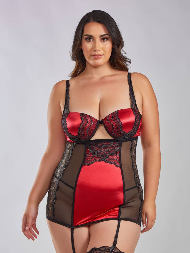 Red Black Best Seller- provence 2PC Molded Cup Chemise Set Lingerie for wholesale on Faire