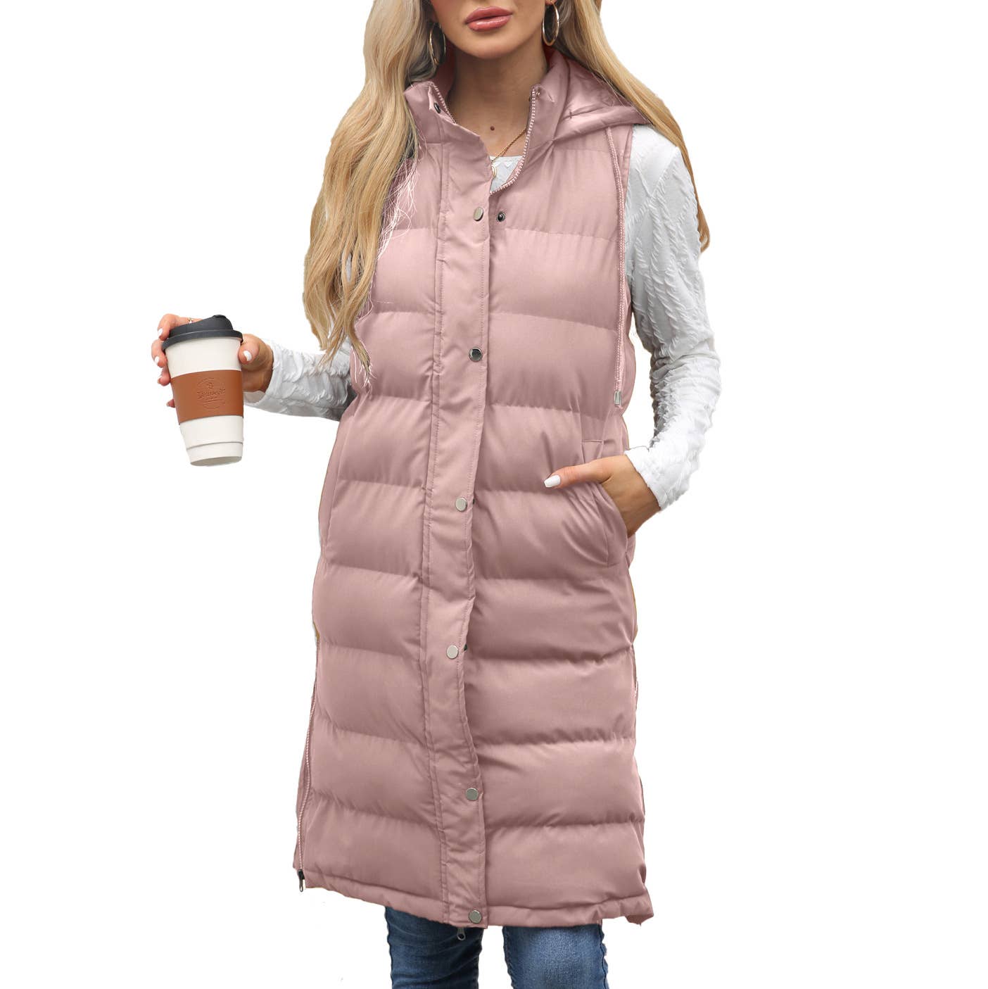 Lily Clothing - Wholesale Outerwear Vest - Women's - Solid-color hooded sleeveless cotton-padded vest2