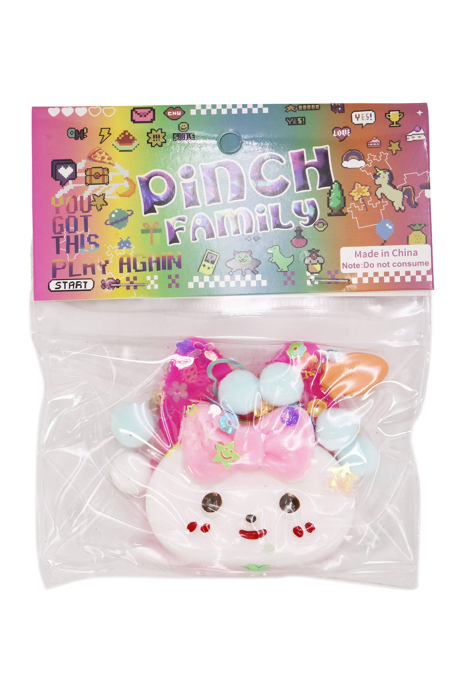 ASSORTED Ribbon Bunny Glitter Sticky Mochi Squishy Bag for wholesale on Faire8