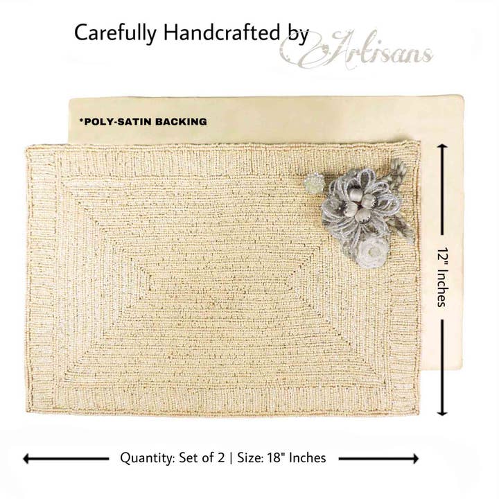 Handmade Bead Placemat with Flower in Cream, Set of 2 for wholesale by Trunkin'