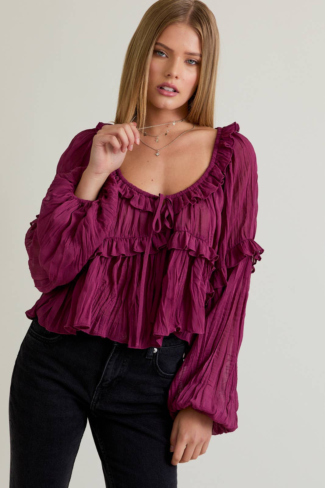 LE LIS - Wholesale Blouse - Women's - SCOOP NECK RUFFLE DETAIL BLOUSE27