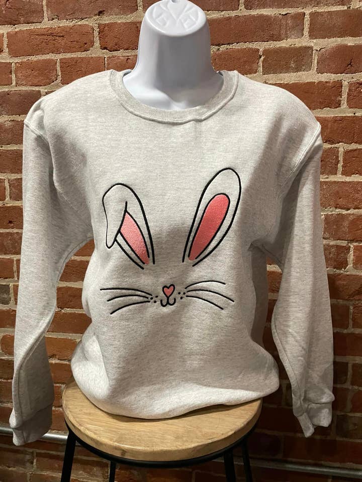 Embroidered Bunny Face Sweatshirt for wholesale by Sweet Butterfly Boutique