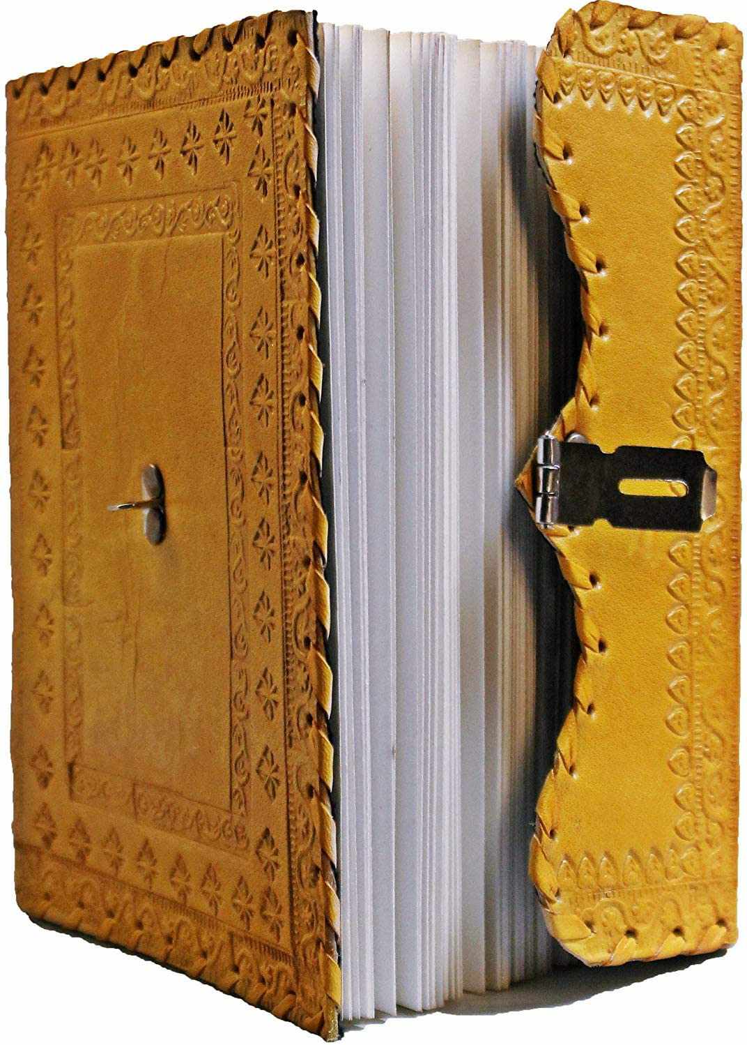 Tuzech Leather - Vente Journal intime - Journal en cuir TUZECH pour hommes et femmes, carnet en cuir pour écrire des poèmes, carnet de croquis, carnet de notes pour tenir des registres, mémoire personnel avec serrure et clé - Non ligné 7 pouces14