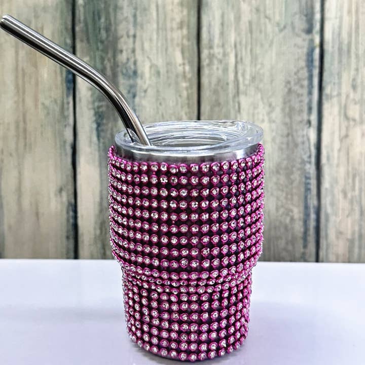 Gold 3OZ MINI BLING BLING TUMBLER SHOT GLASS WITH STRAW  for wholesale on Faire0