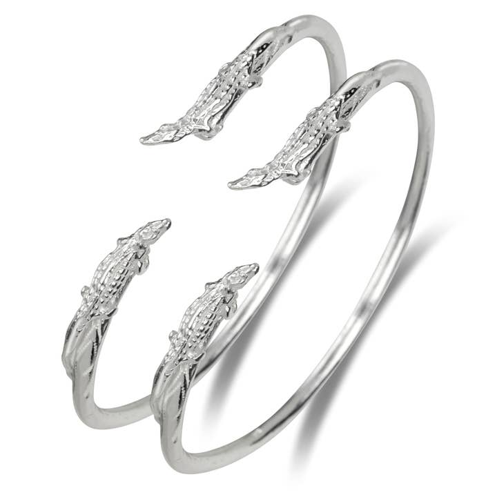 Elegant Alligator 925 Sterling Silver West Indian Bangles, 1 pair for wholesale by Better Jewelry