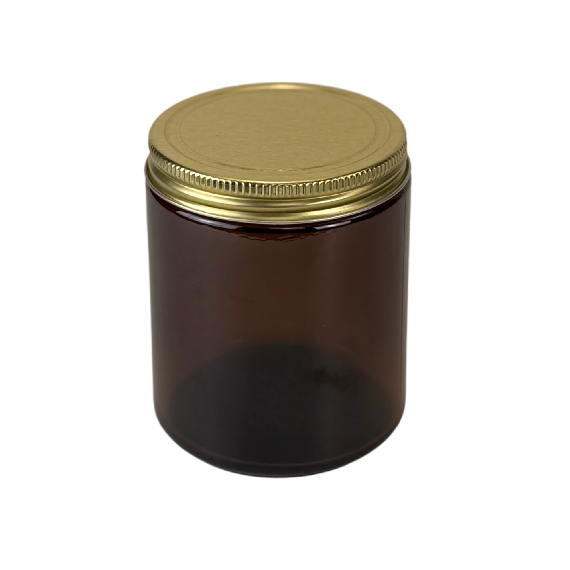 The Bottle Shoppe - Wholesale Jar - 8oz Amber Glass Jar with Gold Metal Lid with Plastisol  2
