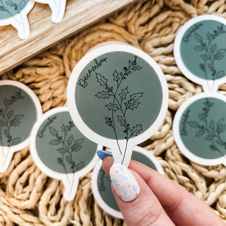 December Birth Month Flower Matte Vinyl Sticker for wholesale by Allegra Paper Co.