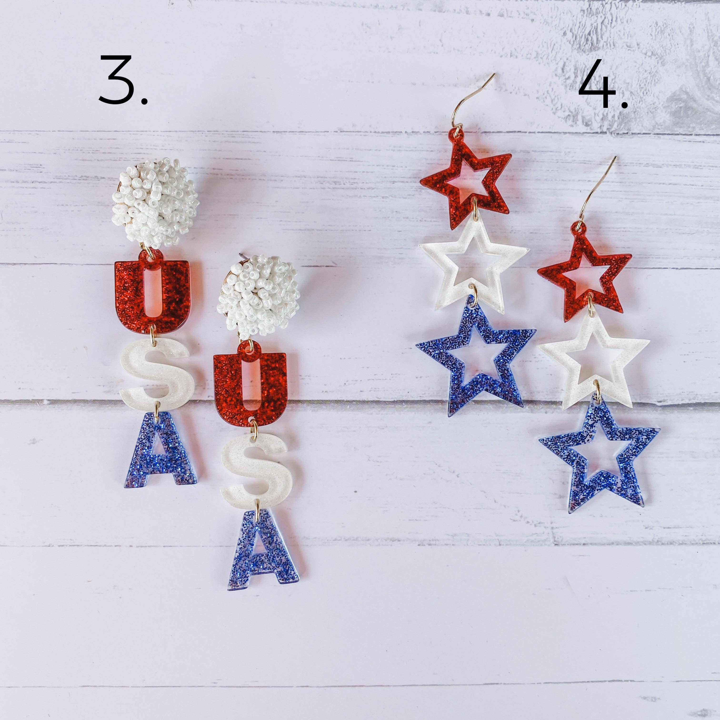 Natalie Fox Studio - Wholesale Dangle Earrings - Red, White and Celebrate Fourth of July Earrings2