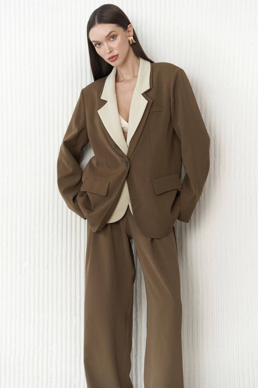 Design company-Fatma Balkir – wholesale Suit set – Women′s – Brown Pantsuit- Brown Blazer and Pants for Womens0
