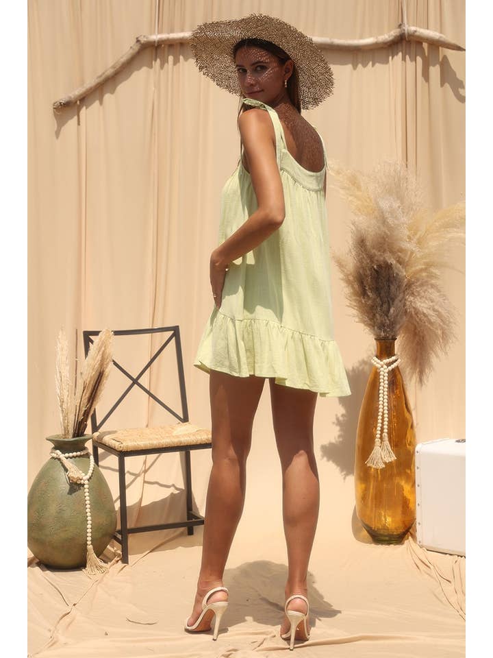 Endless Blu - Vendita all'ingrosso Vestito - Donna - MINI ABITO BABY DOLL IN LINO TINTA UNITA JD64619