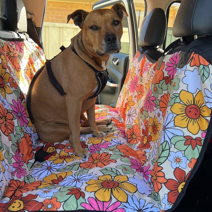 Raiana's Vibes - Wholesale Pet seat belt – Dog - Flower Power Back Seat Cover For Dogs, Dog Car Seat Cover0