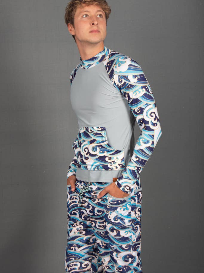 Men'S Long Rash Guard Shirt "Waves" for wholesale by Alon Clothing
