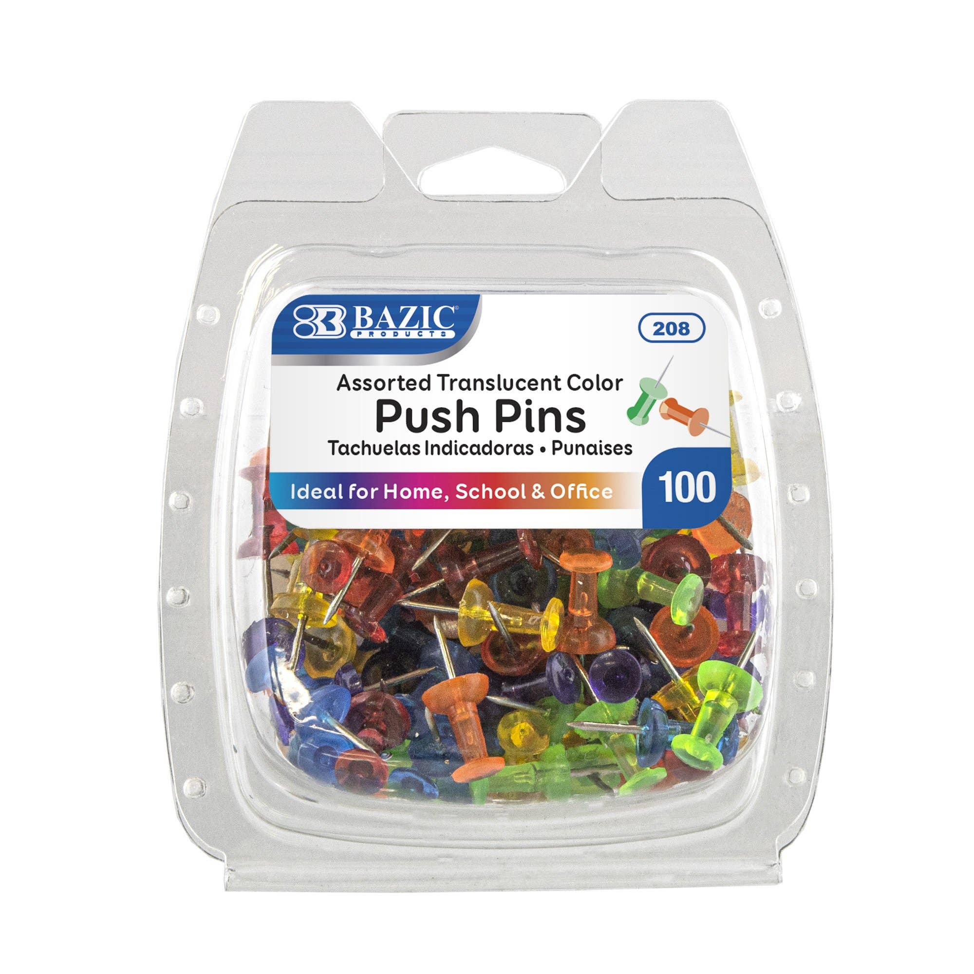 Luna Office Supply -  Everyday Essential - Wholesale Push Pin - Assorted Transparent Color Push Pins (100/Pack)1