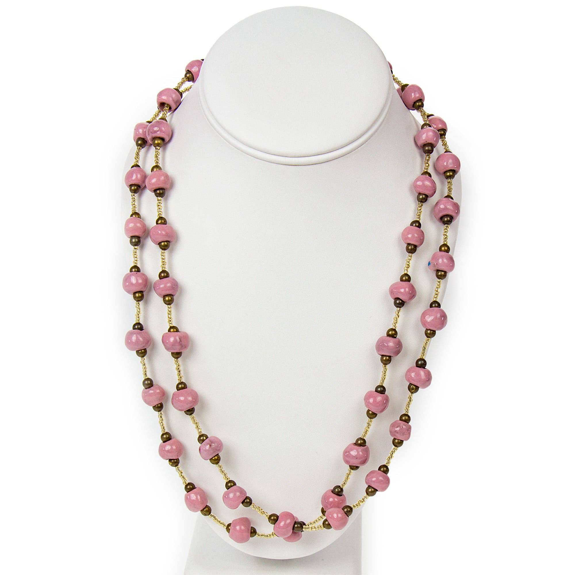 Global Crafts - Wholesale Beaded/Pearl Necklace - Haiti Clay Bead Long Necklace, Pink4