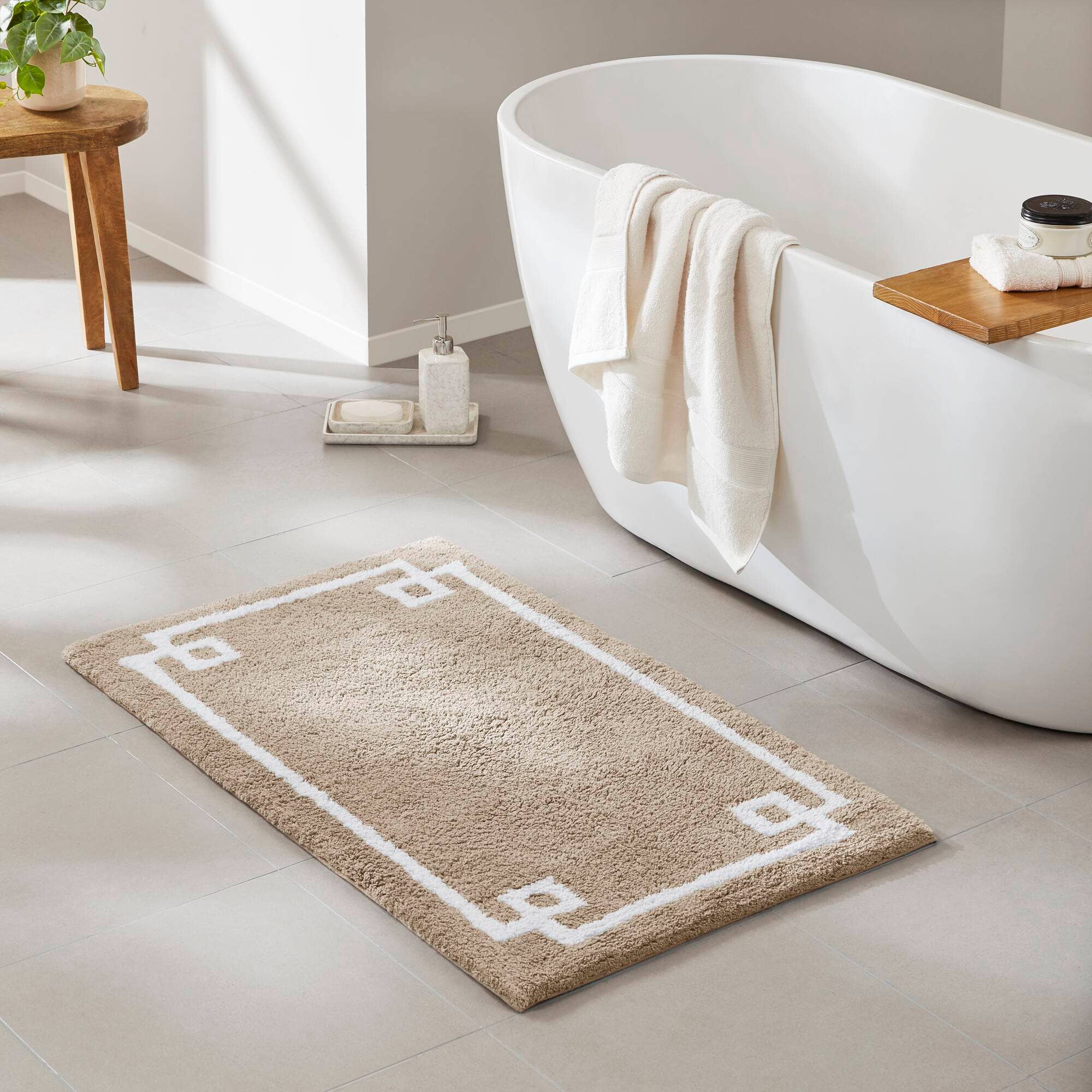Olliix - Wholesale Bath Mat - High Pile Bordered Bathroom Rug, Taupe1