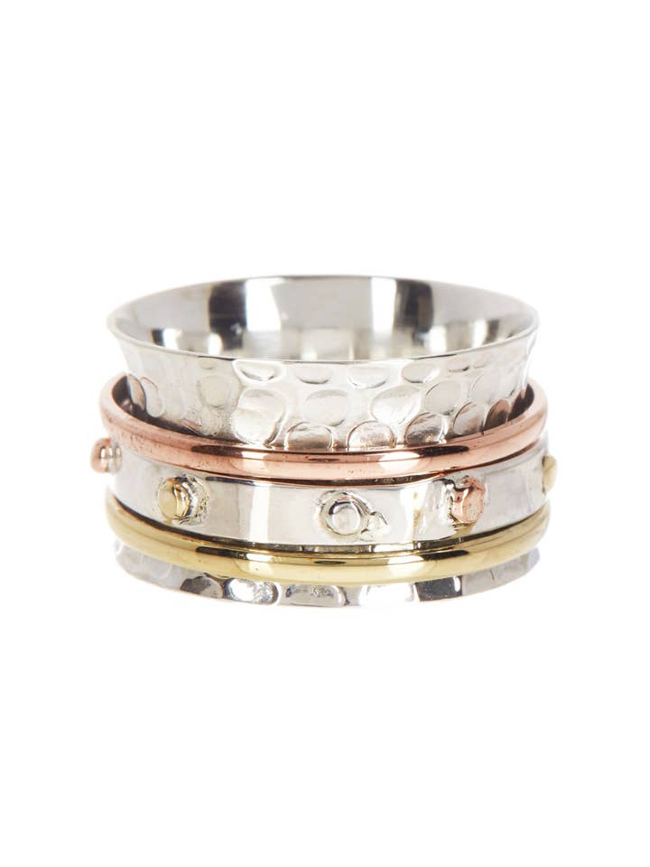 Hammered Tri Tone Spinner Ring - SF for wholesale by Zoey Simmons