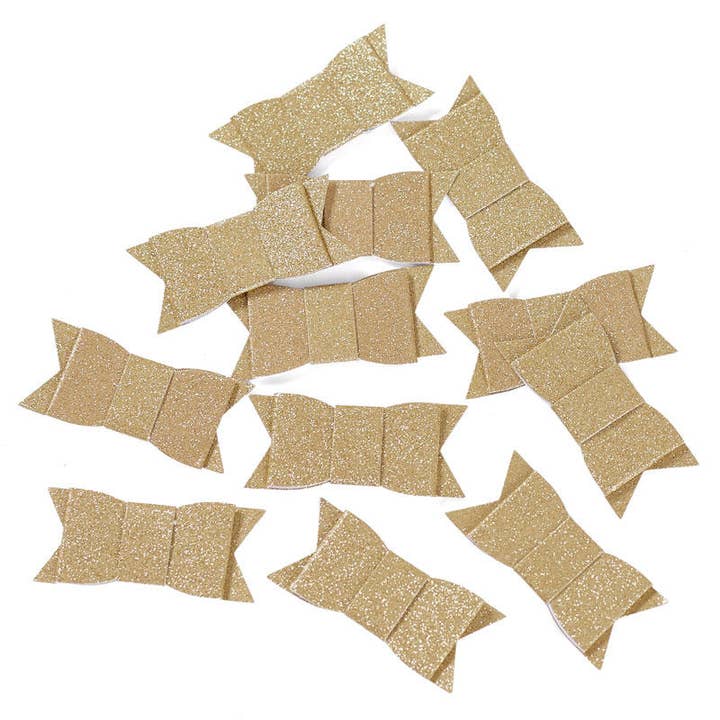 Gold Glitter Bow Sticker Embellishments (12 Stickers) for wholesale by Factory Direct Craft