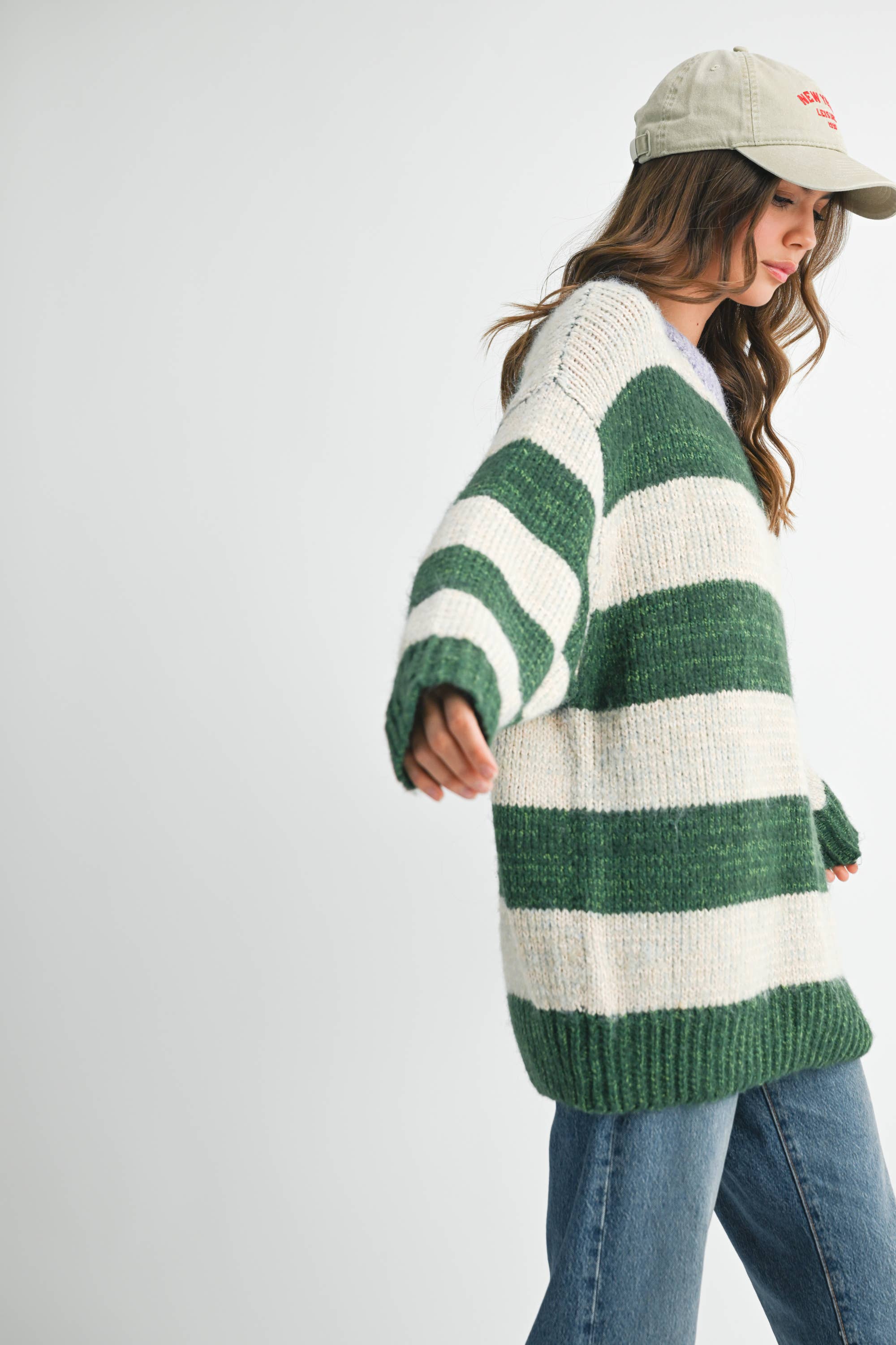 Green 3288GK Oversized Striped Sweater for wholesale on Faire9