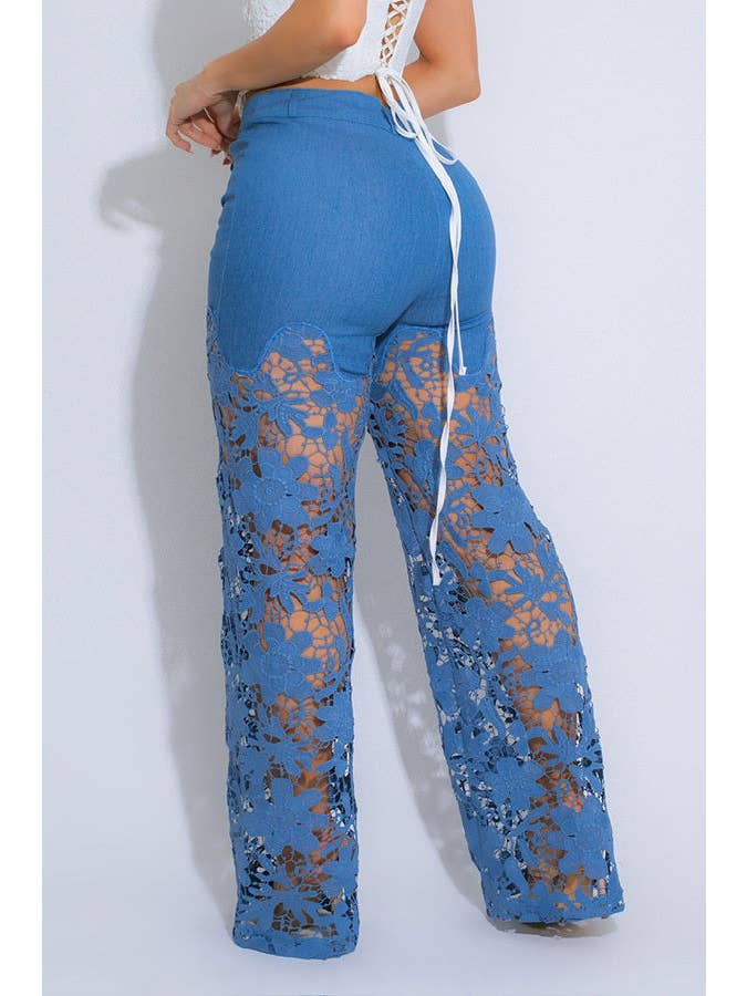 Chicto - Wholesale Pants - Women's - Fashion High Waist Lace Pants