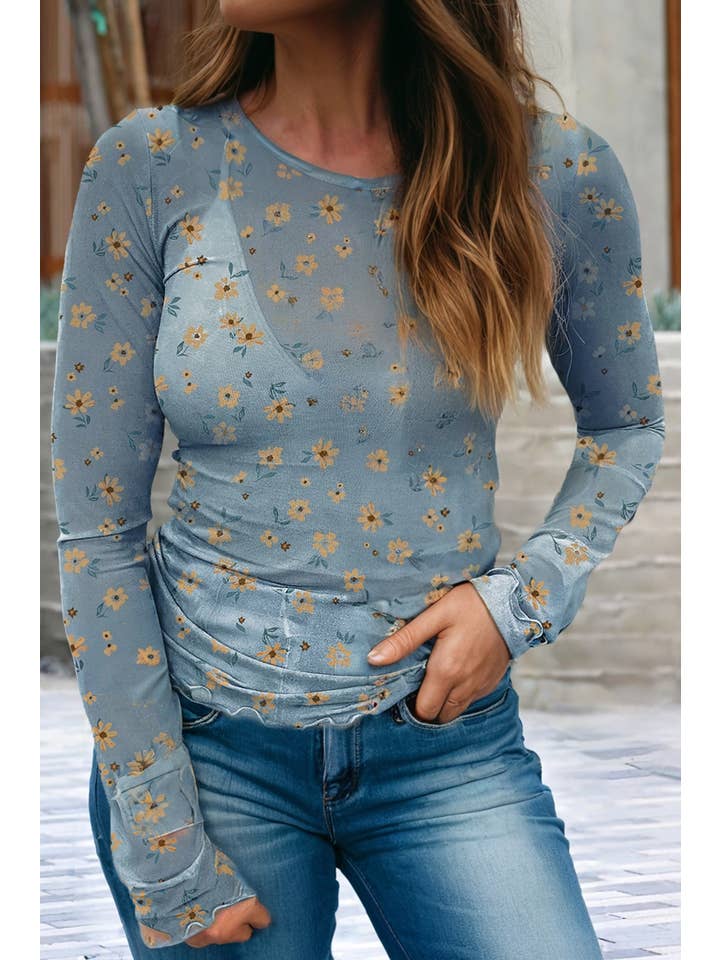 Little Daisy Closet - Wholesale Blouse - Women's - LDC Vintage Floral Print Southern Style Mesh Long Sleeve Top2