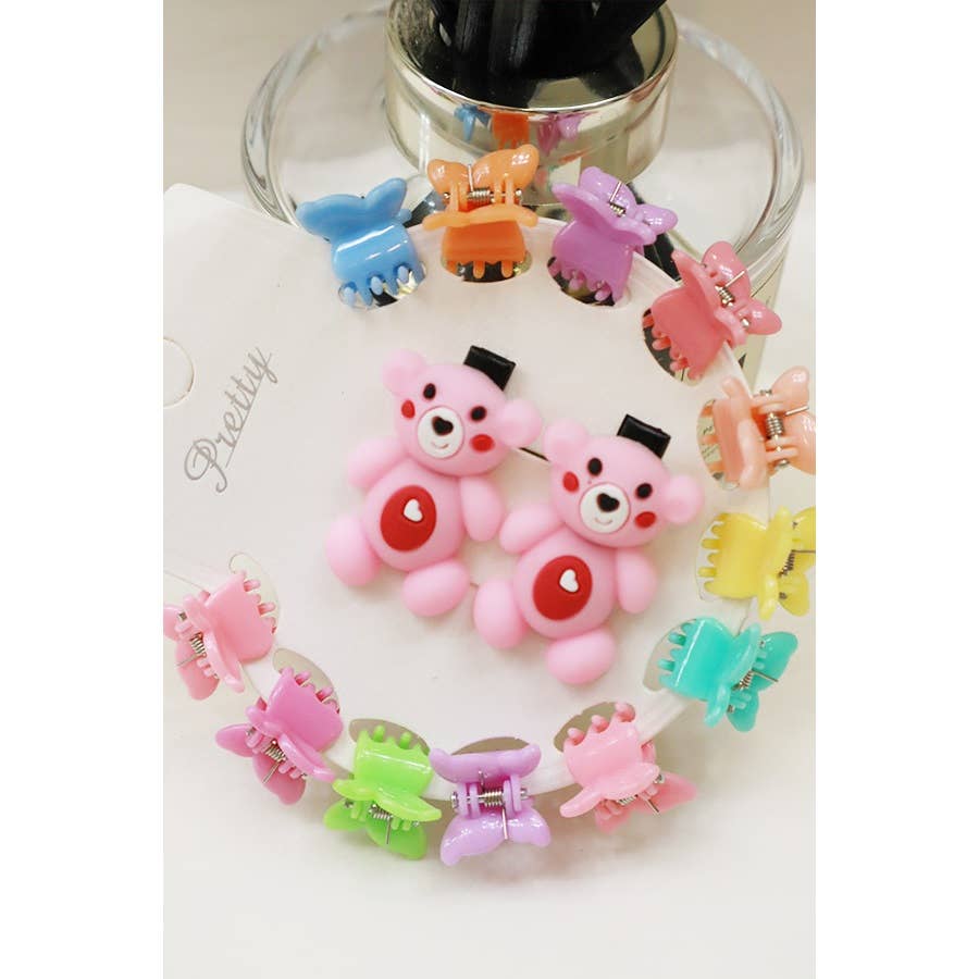 MIX COLOR Bear and Butterfly mini Hair Clip Set for wholesale on Faire3