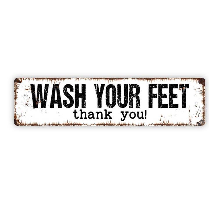 Polite Metal Sign for Bathroom, Spa, Poolside Foot Rinse for wholesale by North Star Rustics Signs
