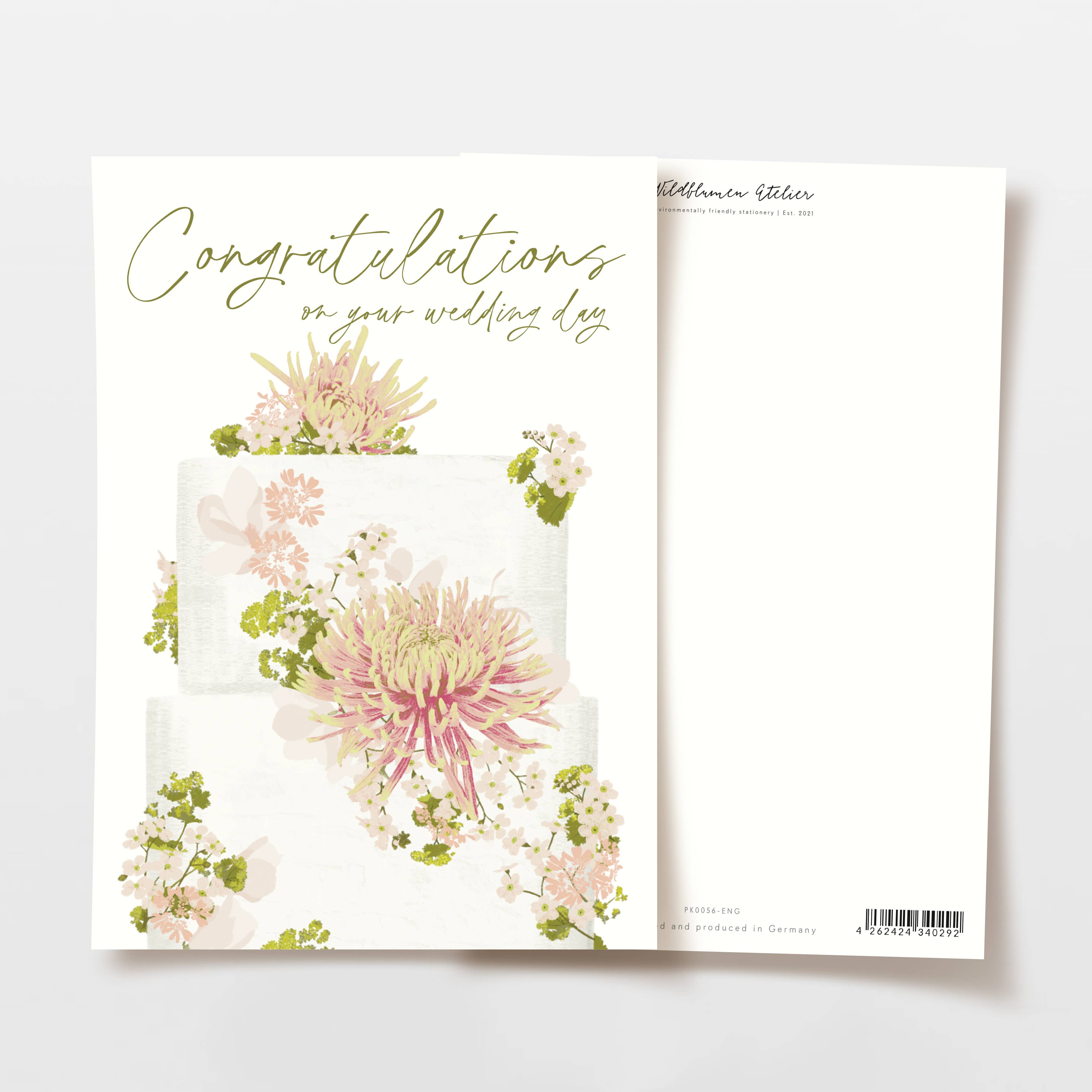 Wildblumen Atelier – Engroshandel Bryllupskort – Bryllupskort med kage og blomster, FSC-certificeret0